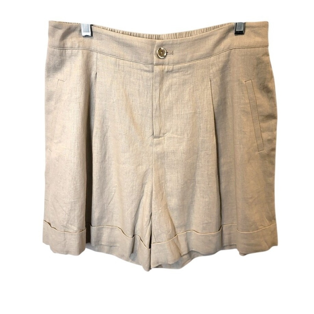 Gibson Latimer Linen Blend Pleated Cuffed Shorts Beige Tan Size 8